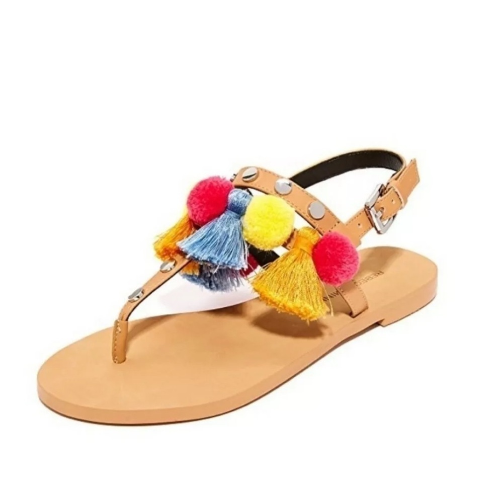 Rebecca Minkoff Rainbow Multicolor Tassel Pom-Pom Strappy Studded Sandals 9